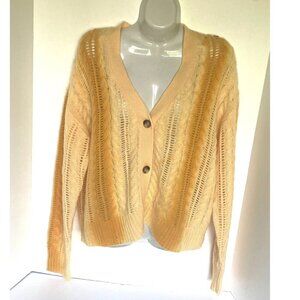 NAADAM Cashmere Lofty Cable Cardigan Large Sweater Ombre Yellow V Neck Cable
